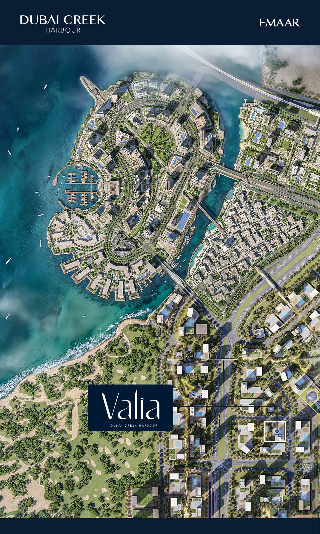 Developer location graphic for Valia at Dubai Creek Harbour